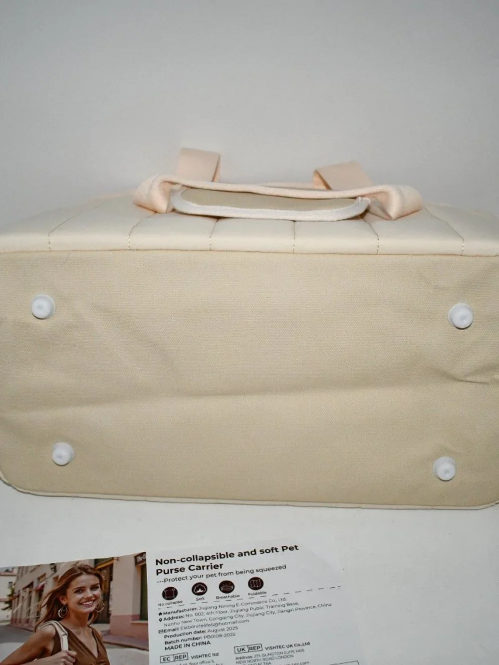 Pecute Dog Purse Carrier, Lightweight Soft-Sided Pet Carrier in Cream NWT